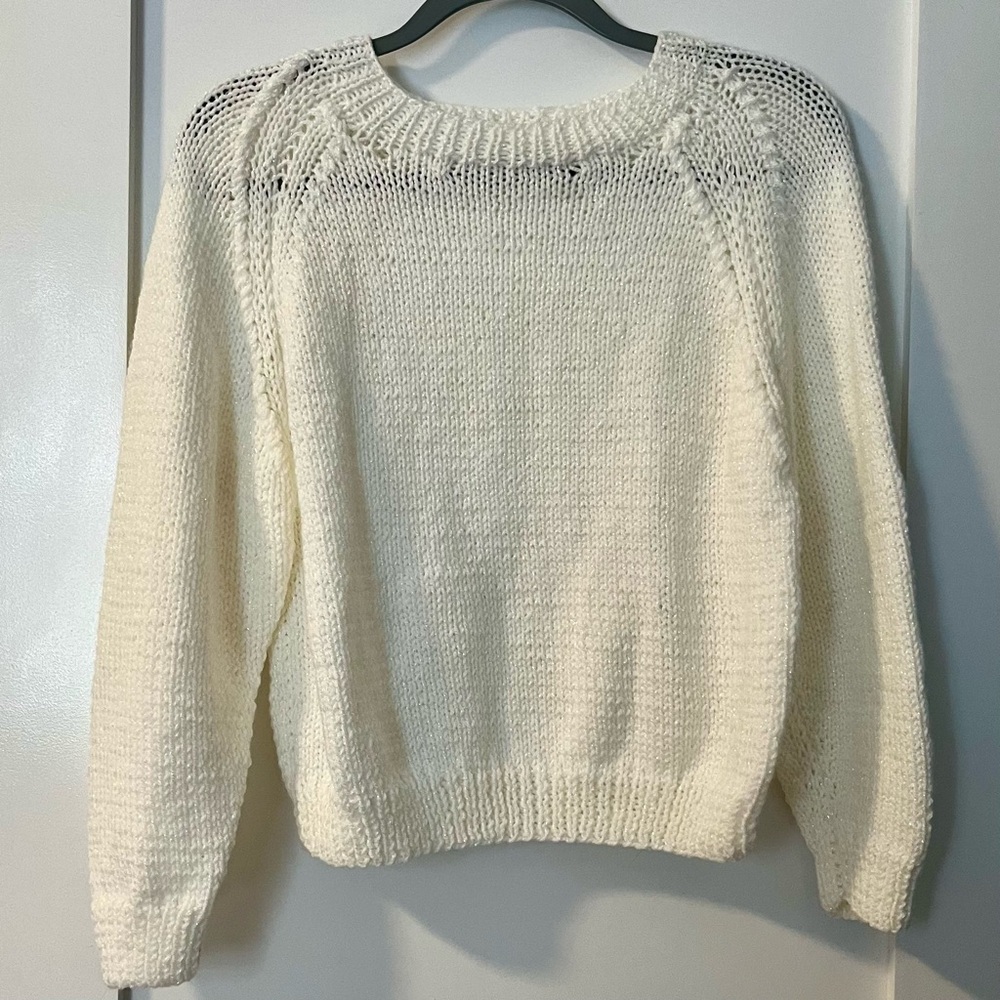 NWOT Hand Knit in Italy - Iridescent White Long Sleeve Crew Neck Sweater